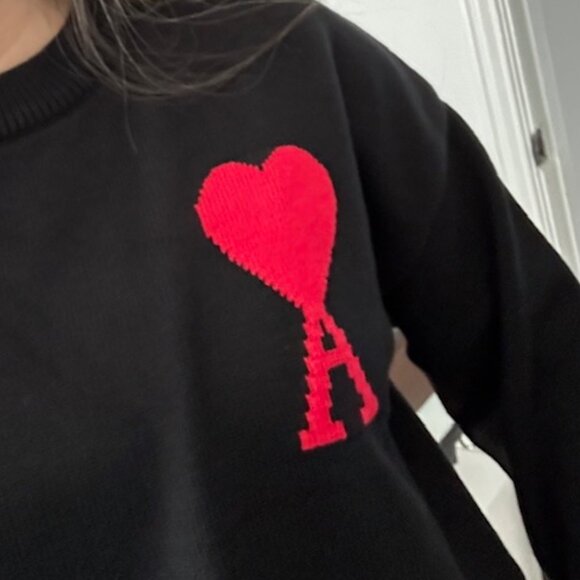 Ami de Coeur Ami Paris Black Red Heart Sweater Unisex M - Picture 5 of 7